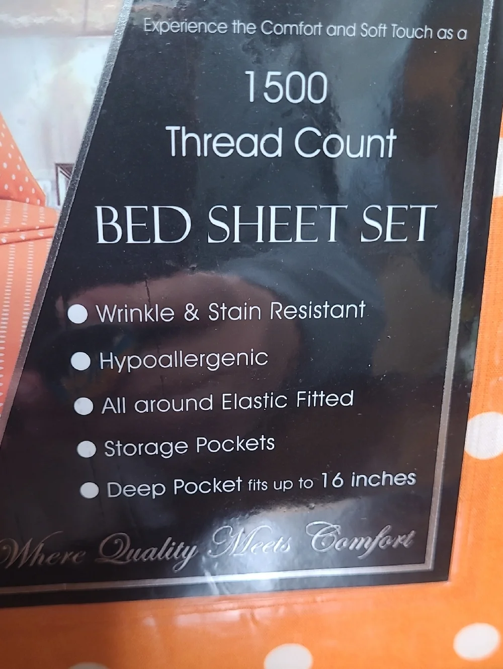New in bag Luxury 1500 count Orange White Polka Dot Full Size 6 Pc Bed Sheet Set